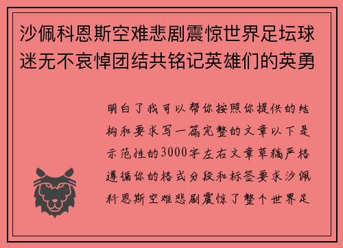 沙佩科恩斯空难悲剧震惊世界足坛球迷无不哀悼团结共铭记英雄们的英勇与坚韧